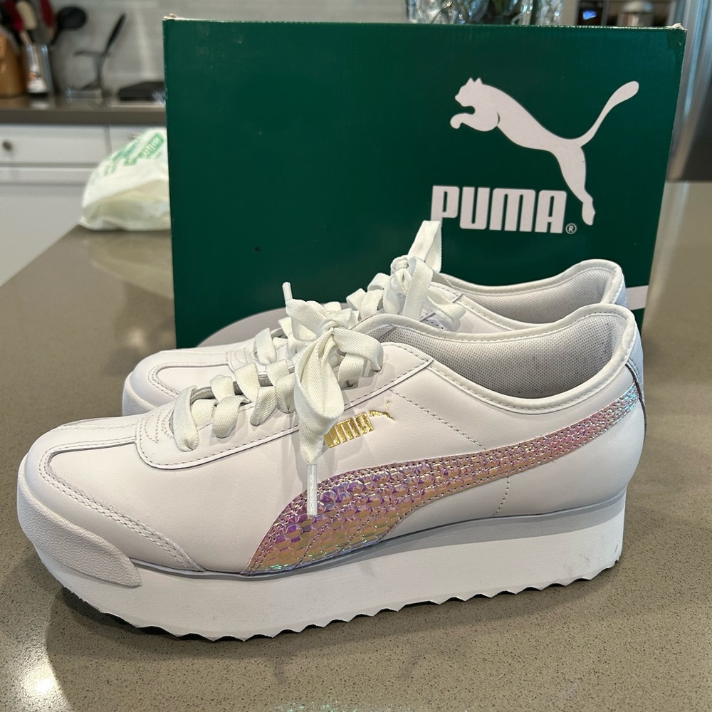 PUMA Women's White Sneakers with Iridescent Detail